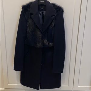 Navy wool coat with faux fur